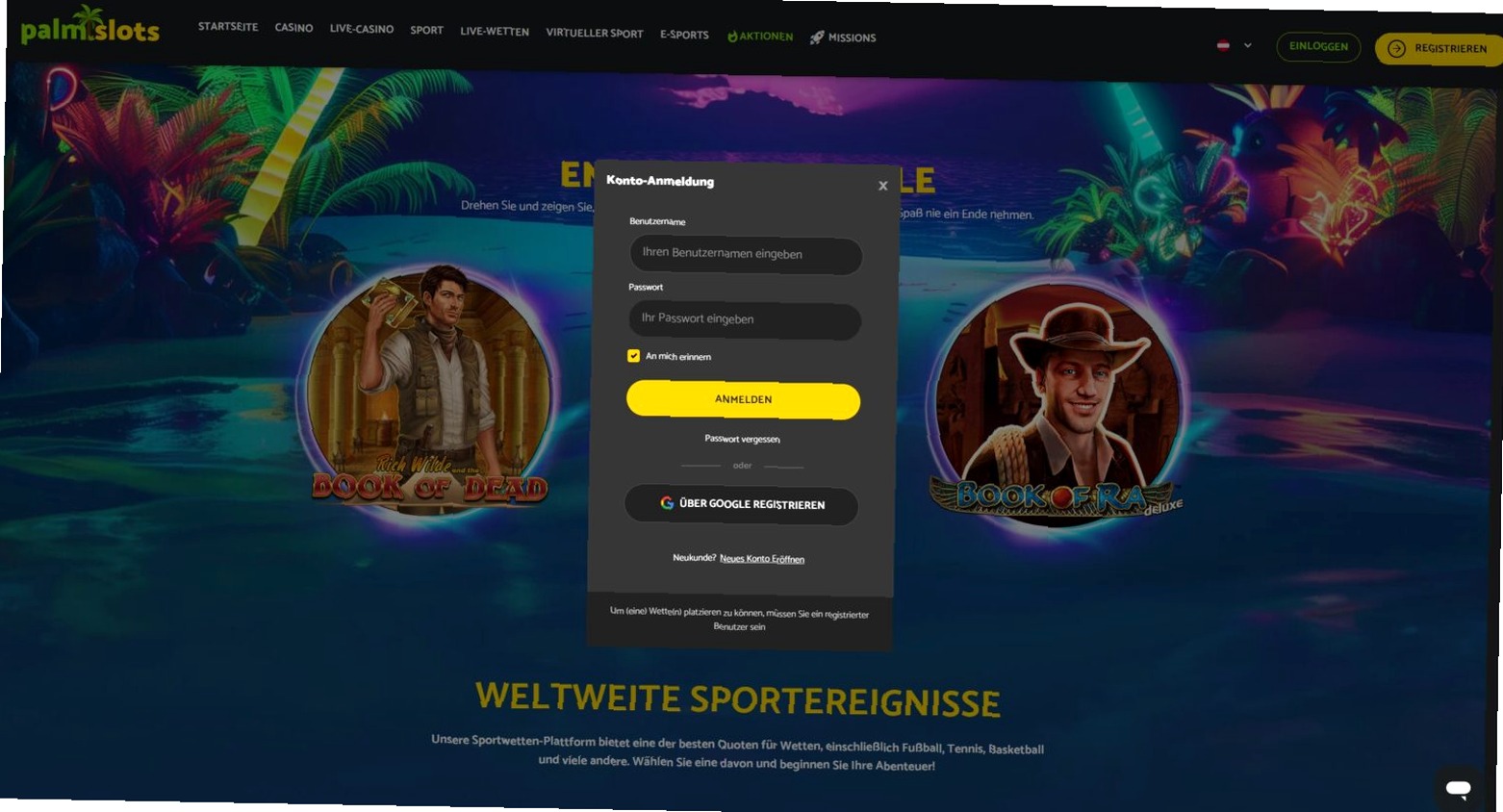 Schritte zum Kontozugang