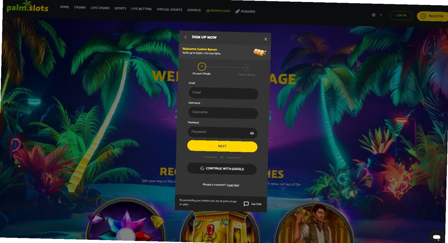 Registrierungsschritte